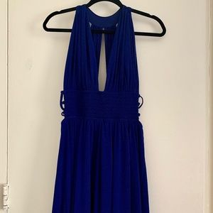 navy slit halter dress